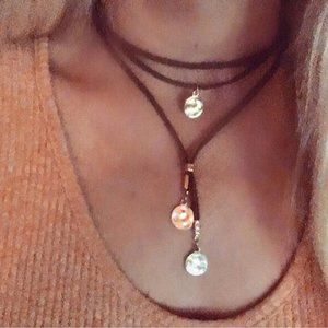 🆕Suede Boho Hammered Coin Disc Pendant Layered Choker Necklace